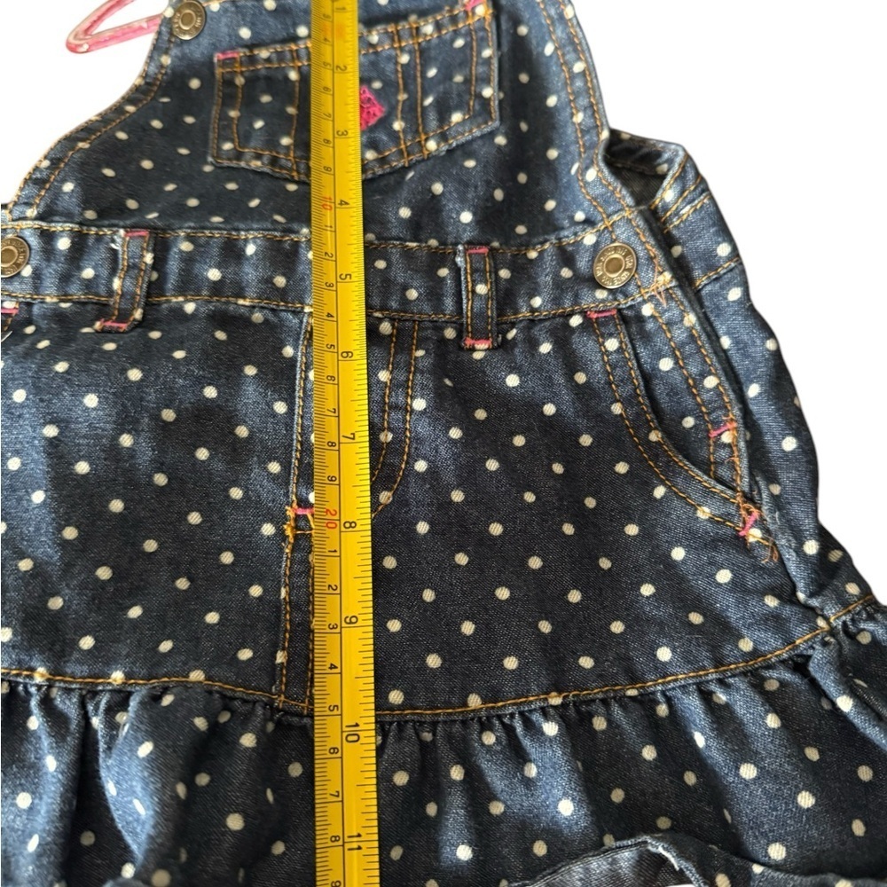 U.S. Polo Girls 12 months Polka Dot Bib Overall Dress Ruffle Hem Dark Wash Denim - Picture 9 of 10